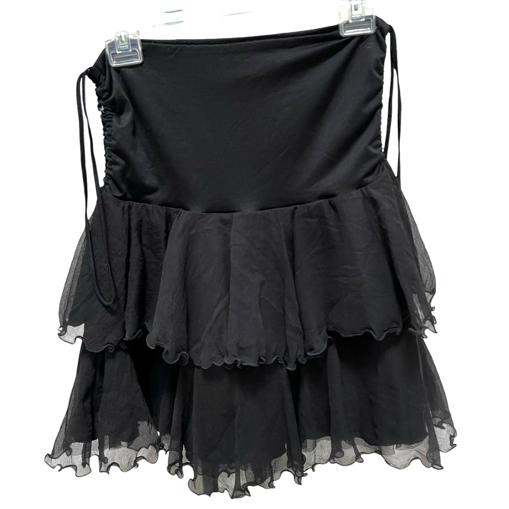 New LEJE Revolve Black Mini Skirt Ruffled Tiers Sheer Party Coquette Whimsy Goth